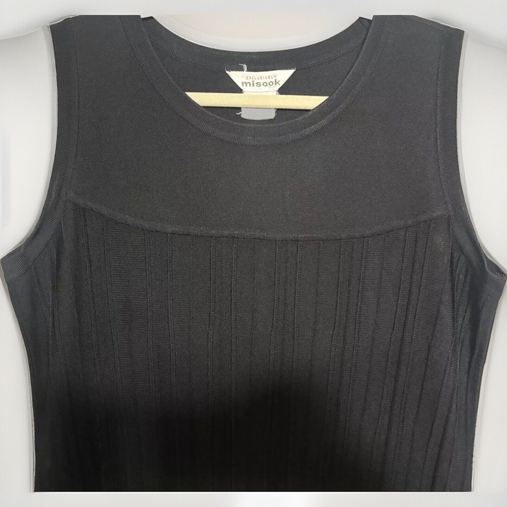 Misook Santana Knit Black‎ Dress Ribbed 14 16 Large Sleeveless Fit Flare EUC - Picture 8 of 9
